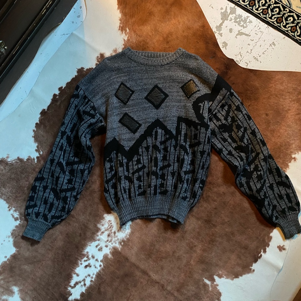Gray and Black Knit Sweater